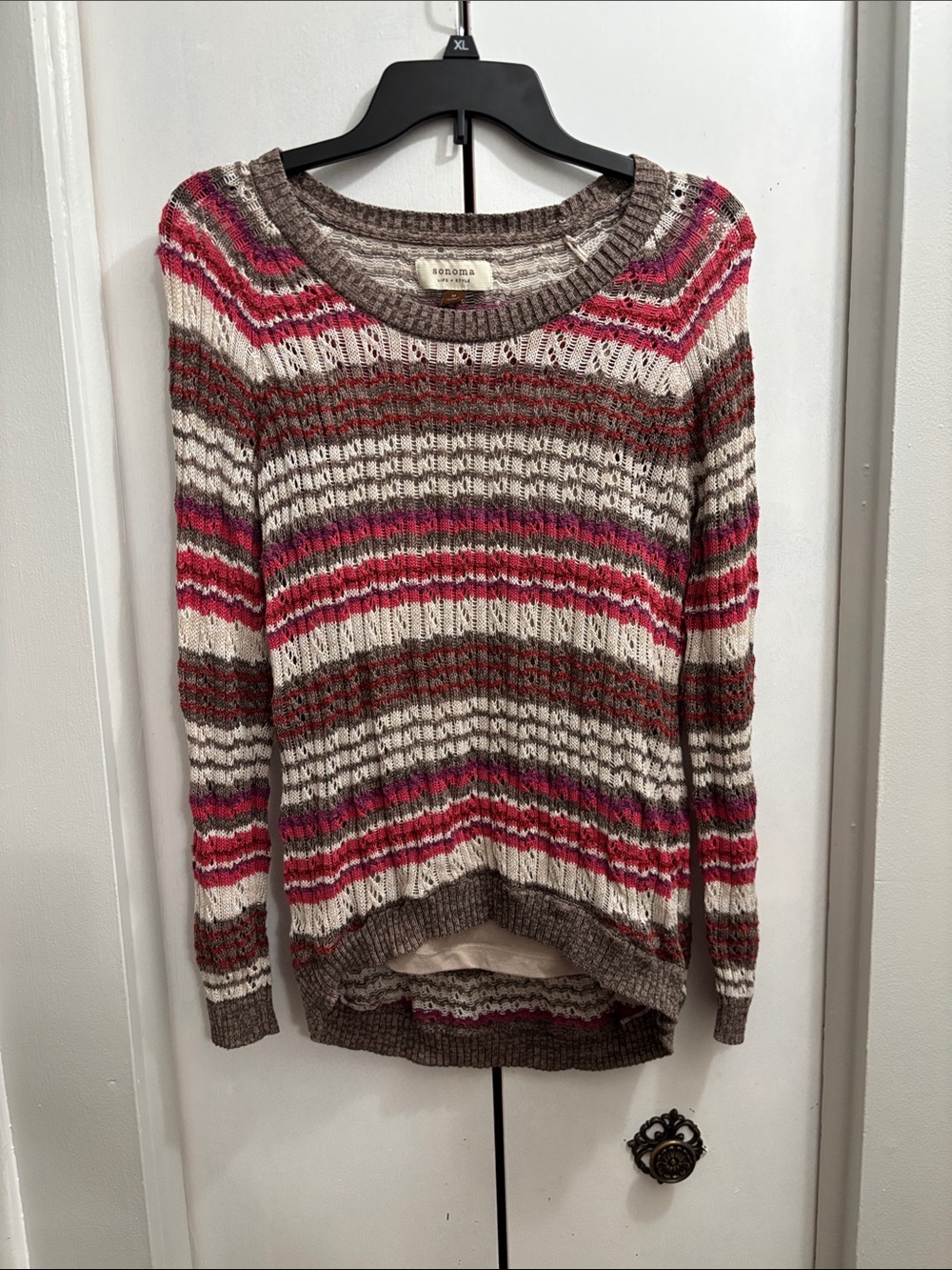 Sonoma Striped Knit Sweater with attached camisole- Pink & Brown